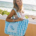 Couture Carryall, spacious reversible design, in Seabreeze (Reversible) - coastal preppy aesthetic beach style by Pink Palm Puff