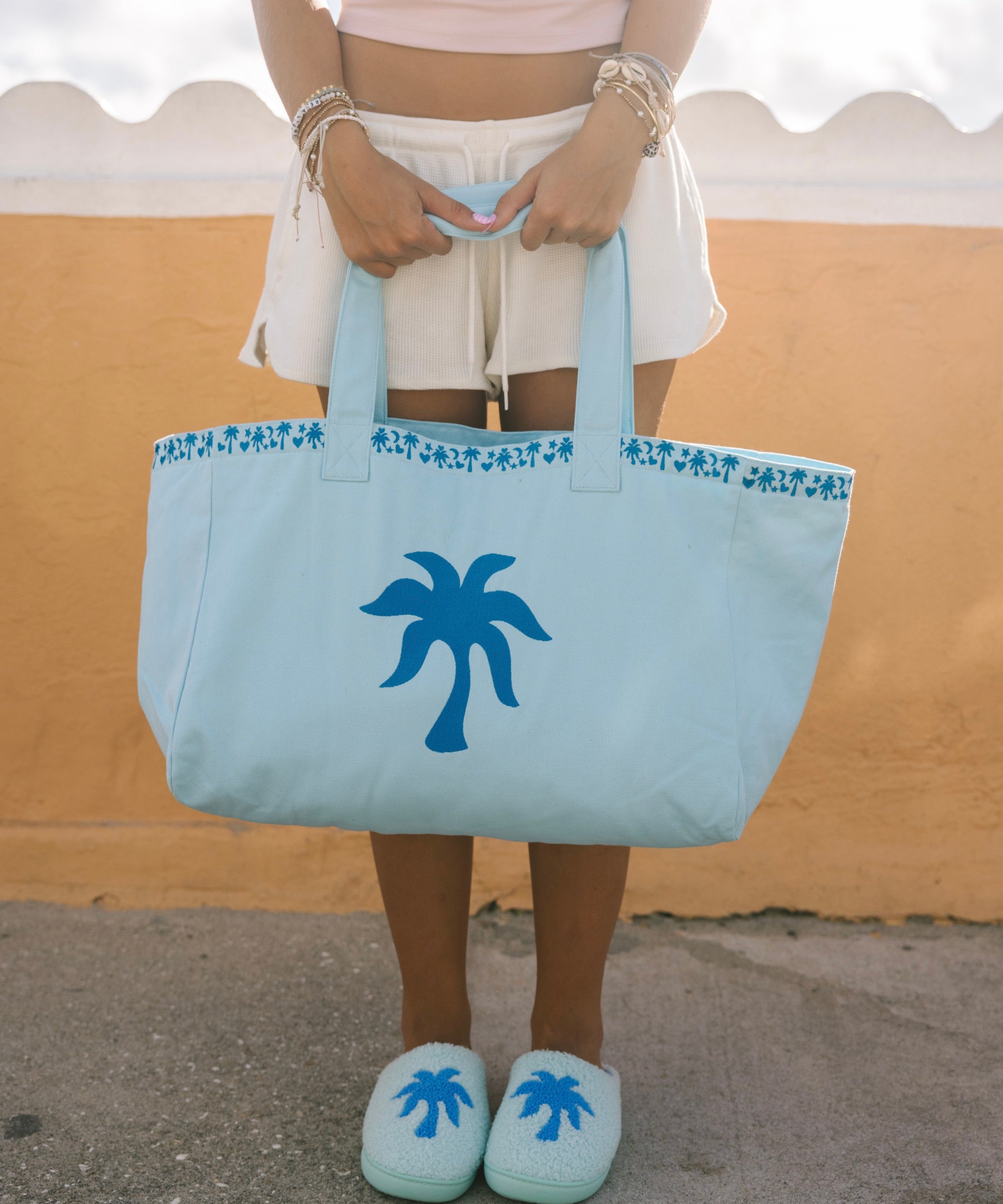 Couture Carryall, spacious reversible design, in Seabreeze (Reversible) - coastal preppy aesthetic beach style by Pink Palm Puff