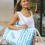 Couture Carryall, spacious reversible design, in Seabreeze (Reversible) - coastal preppy aesthetic beach style by Pink Palm Puff