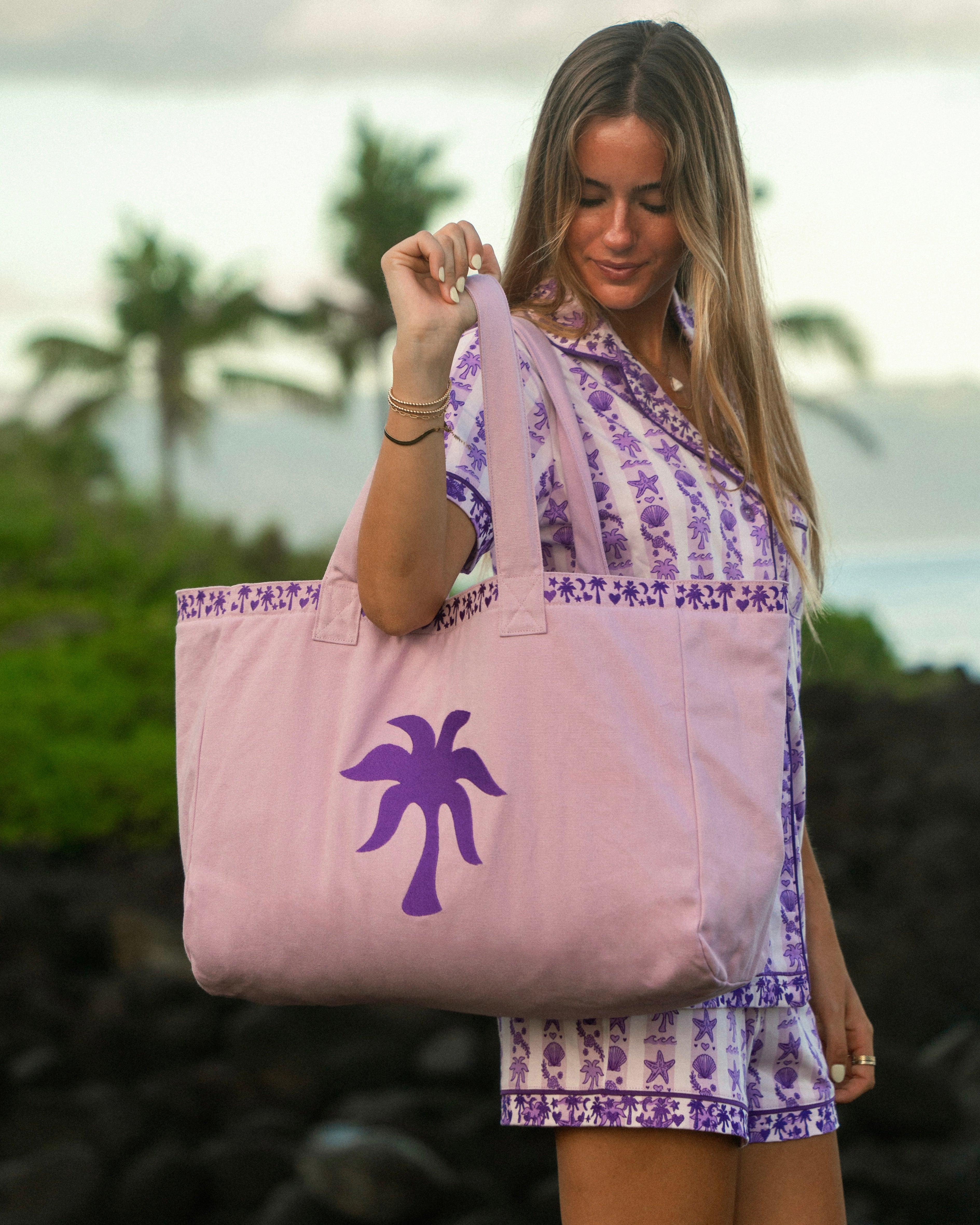 Couture Carryall, spacious reversible design, in Twilight (Reversible) - coastal preppy aesthetic beach style by Pink Palm Puff
