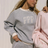 "Daydream" Classic Crew, ribbed crew neckline and relaxed fit, in Sky Grey - coastal preppy aesthetic beach style by Pink Palm Puff