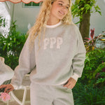 "Daydream" Classic Crew, ribbed crew neckline and relaxed fit, in Sky Grey - coastal preppy aesthetic beach style by Pink Palm Puff