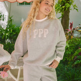 "Daydream" Classic Crew, ribbed crew neckline and relaxed fit, in Sky Grey - coastal preppy aesthetic beach style by Pink Palm Puff