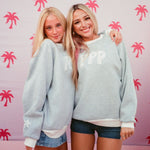 "Daydream" Classic Crew, ribbed crew neckline and relaxed fit, in Sky Grey - coastal preppy aesthetic beach style by Pink Palm Puff