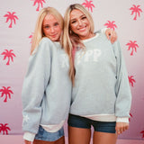 "Daydream" Classic Crew, ribbed crew neckline and relaxed fit, in Sky Grey - coastal preppy aesthetic beach style by Pink Palm Puff