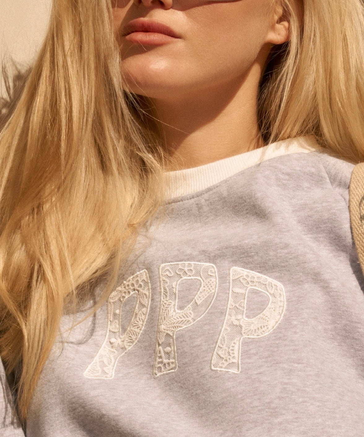 "Daydream" Classic Crew, ribbed crew neckline and relaxed fit, in Sky Grey - coastal preppy aesthetic beach style by Pink Palm Puff