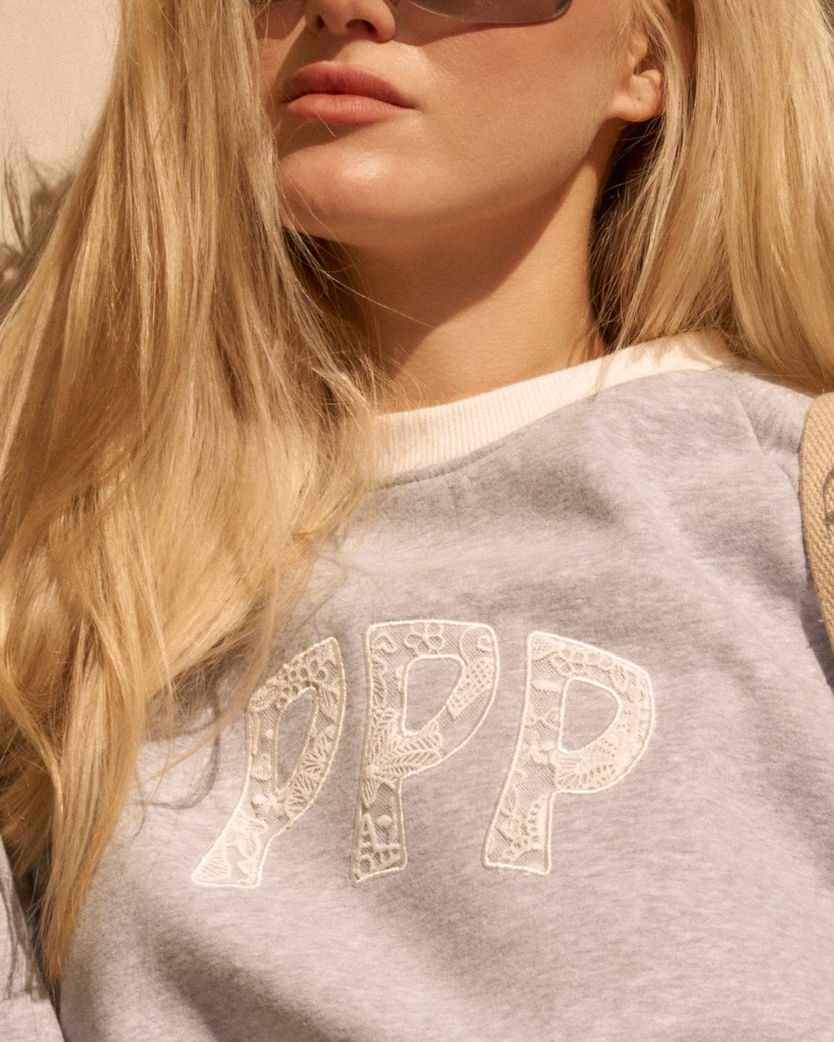 "Daydream" Classic Crew, ribbed crew neckline and relaxed fit, in Sky Grey - coastal preppy aesthetic beach style by Pink Palm Puff