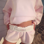 "Daydream" Foldover Short, foldover waistband with relaxed fit, in Angel Pink - coastal preppy aesthetic beach style by Pink Palm Puff