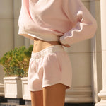 "Daydream" Foldover Short, foldover waistband with relaxed fit, in Angel Pink - coastal preppy aesthetic beach style by Pink Palm Puff