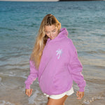 "Everything Comes in Waves" Hoodie, adjustable drawstring hood and pocket, in Açai - coastal preppy aesthetic beach style by Pink Palm Puff