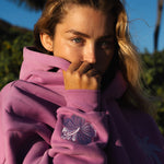 "Everything Comes in Waves" Hoodie, adjustable drawstring hood and pocket, in Açai - coastal preppy aesthetic beach style by Pink Palm Puff