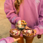 "Everything Comes in Waves" Hoodie, adjustable drawstring hood and pocket, in Açai - coastal preppy aesthetic beach style by Pink Palm Puff