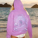 "Everything Comes in Waves" Hoodie, adjustable drawstring hood and pocket, in Açai - coastal preppy aesthetic beach style by Pink Palm Puff