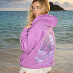 "Everything Comes in Waves" Hoodie, adjustable drawstring hood and pocket, in Açai - coastal preppy aesthetic beach style by Pink Palm Puff