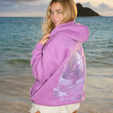 "Everything Comes in Waves" Hoodie, adjustable drawstring hood and pocket, in Açai - coastal preppy aesthetic beach style by Pink Palm Puff