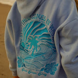 "Everything Comes in Waves" Hoodie, adjustable drawstring hood and pocket, in Blue - coastal preppy aesthetic beach style by Pink Palm Puff