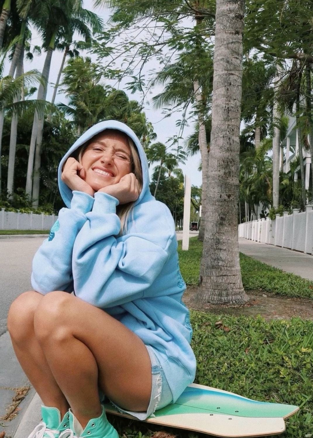 "Everything Comes in Waves" Hoodie, adjustable drawstring hood and pocket, in Blue - coastal preppy aesthetic beach style by Pink Palm Puff