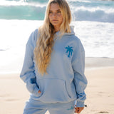 "Everything Comes in Waves" Hoodie, adjustable drawstring hood and pocket, in Blue - coastal preppy aesthetic beach style by Pink Palm Puff