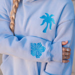 "Everything Comes in Waves" Hoodie, adjustable drawstring hood and pocket, in Blue - coastal preppy aesthetic beach style by Pink Palm Puff