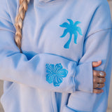 "Everything Comes in Waves" Hoodie, adjustable drawstring hood and pocket, in Blue - coastal preppy aesthetic beach style by Pink Palm Puff