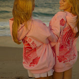 "Everything Comes in Waves" Hoodie in Pink by Pink Palm Puff