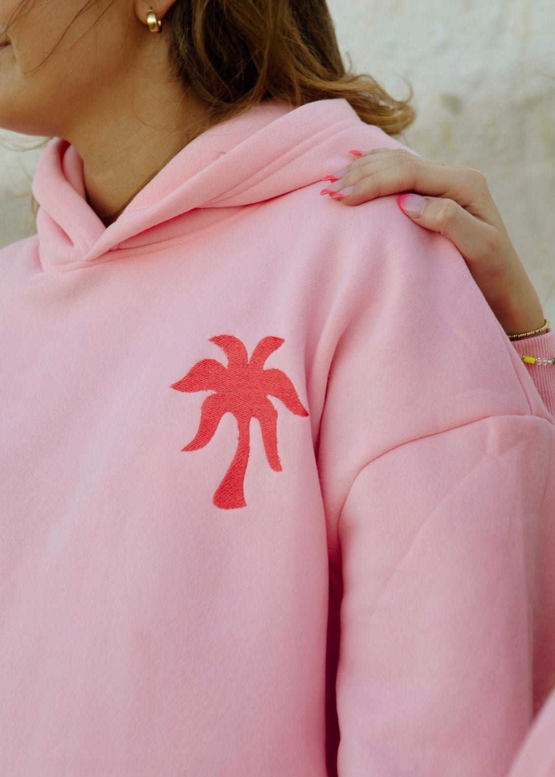 "Everything Comes in Waves" Hoodie in Pink by Pink Palm Puff