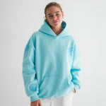 "Hawaii Hibiscus" Hoodie, adjustable drawstring hood and pocket, in Aquamarine - coastal preppy aesthetic beach style by Pink Palm Puff