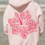 "Hawaii Hibiscus" Hoodie, adjustable drawstring hood and pocket, in Blush - coastal preppy aesthetic beach style by Pink Palm Puff