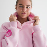 "Hawaii Hibiscus" Hoodie, adjustable drawstring hood and pocket, in Blush - coastal preppy aesthetic beach style by Pink Palm Puff