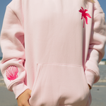 "Hawaii Hibiscus" Hoodie, adjustable drawstring hood and pocket, in Blush - coastal preppy aesthetic beach style by Pink Palm Puff