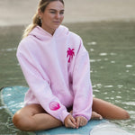 "Hawaii Hibiscus" Hoodie, adjustable drawstring hood and pocket, in Blush - coastal preppy aesthetic beach style by Pink Palm Puff