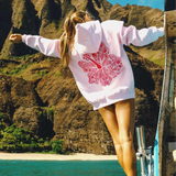"Hawaii Hibiscus" Hoodie, adjustable drawstring hood and pocket, in Blush - coastal preppy aesthetic beach style by Pink Palm Puff