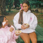 "Hawaii Hibiscus" Hoodie, adjustable drawstring hood and pocket, in Heather Cloud - coastal preppy aesthetic beach style by Pink Palm Puff