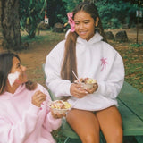 "Hawaii Hibiscus" Hoodie, adjustable drawstring hood and pocket, in Heather Cloud - coastal preppy aesthetic beach style by Pink Palm Puff