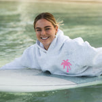 "Hawaii Hibiscus" Hoodie, adjustable drawstring hood and pocket, in Heather Cloud - coastal preppy aesthetic beach style by Pink Palm Puff