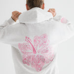 "Hawaii Hibiscus" Hoodie, adjustable drawstring hood and pocket, in Heather Cloud - coastal preppy aesthetic beach style by Pink Palm Puff