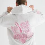 "Hawaii Hibiscus" Hoodie, adjustable drawstring hood and pocket, in Heather Cloud - coastal preppy aesthetic beach style by Pink Palm Puff