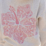 "Hawaii Hibiscus" Hoodie, adjustable drawstring hood and pocket, in Heather Cloud - coastal preppy aesthetic beach style by Pink Palm Puff
