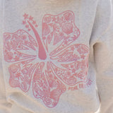 "Hawaii Hibiscus" Hoodie, adjustable drawstring hood and pocket, in Heather Cloud - coastal preppy aesthetic beach style by Pink Palm Puff
