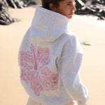 "Hawaii Hibiscus" Hoodie, adjustable drawstring hood and pocket, in Heather Cloud - coastal preppy aesthetic beach style by Pink Palm Puff