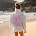 "Hawaii Hibiscus" Hoodie, adjustable drawstring hood and pocket, in Heather Cloud - coastal preppy aesthetic beach style by Pink Palm Puff