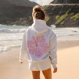"Hawaii Hibiscus" Hoodie, adjustable drawstring hood and pocket, in Heather Cloud - coastal preppy aesthetic beach style by Pink Palm Puff