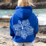"Hawaii Hibiscus" Hoodie, adjustable drawstring hood and pocket, in Oceanic - coastal preppy aesthetic beach style by Pink Palm Puff
