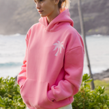 "Hawaii Hibiscus" Hoodie, adjustable drawstring hood and pocket, in Sonic Pink - coastal preppy aesthetic beach style by Pink Palm Puff