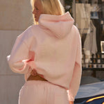 "Lacy" Hoodie, adjustable drawstring hood and pocket, in Angel Pink - coastal preppy aesthetic beach style by Pink Palm Puff
