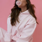 "Lacy" Hoodie, adjustable drawstring hood and pocket, in Angel Pink - coastal preppy aesthetic beach style by Pink Palm Puff
