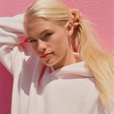 "Lacy" Hoodie, adjustable drawstring hood and pocket, in Angel Pink - coastal preppy aesthetic beach style by Pink Palm Puff