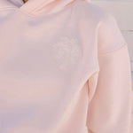 "Lacy" Hoodie, adjustable drawstring hood and pocket, in Angel Pink - coastal preppy aesthetic beach style by Pink Palm Puff