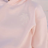 "Lacy" Hoodie, adjustable drawstring hood and pocket, in Angel Pink - coastal preppy aesthetic beach style by Pink Palm Puff