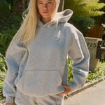 "Lacy" Hoodie, adjustable drawstring hood and pocket, in Sky Grey - coastal preppy aesthetic beach style by Pink Palm Puff